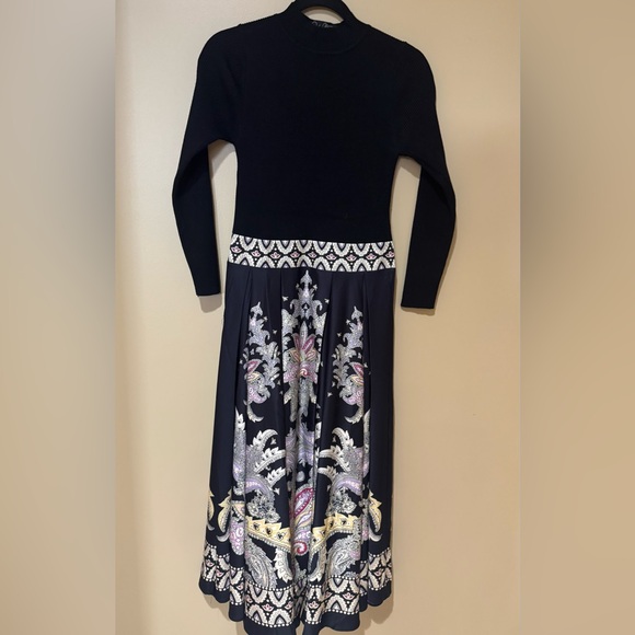Black Midi Mixed Media Dress with Floral Print - Picture 2 of 9